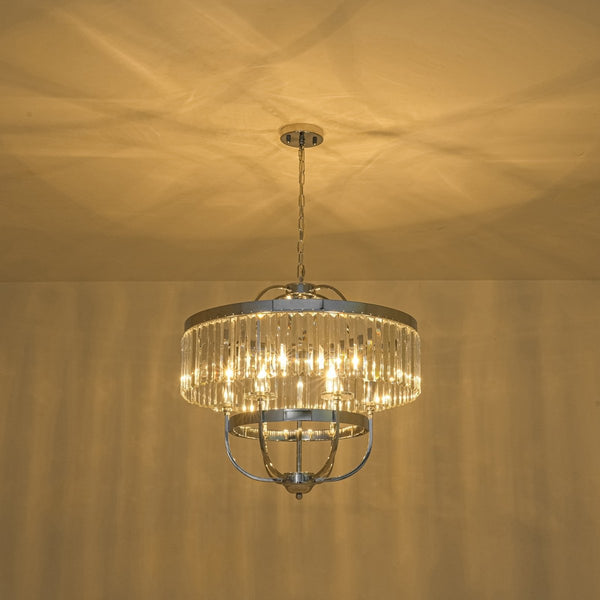 Thehouselights-Geometric Lantern Crystal Chandelier with Adjustable Height-Chandelier-Chrome-