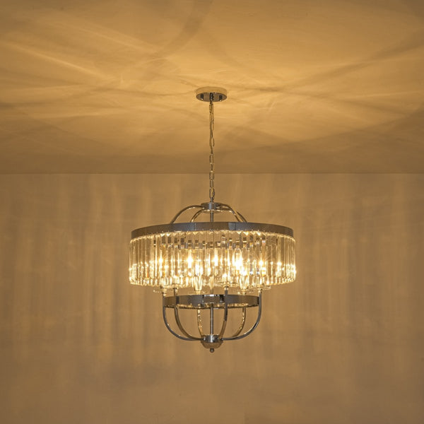 Thehouselights-Geometric Lantern Crystal Chandelier with Adjustable Height-Chandelier-Chrome-