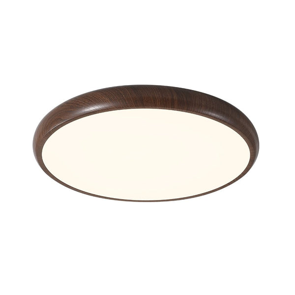 Thehouselights-Glossy Wood LED Flush Mount-Ceiling Light-Warm White-Walnut Grain