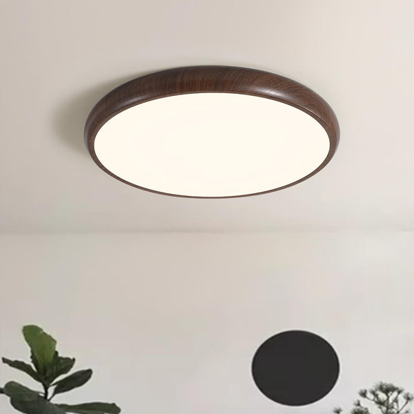 Thehouselights - Glossy Wood LED Flush Mount - Ceiling Light - Warm White - Walnut Grain