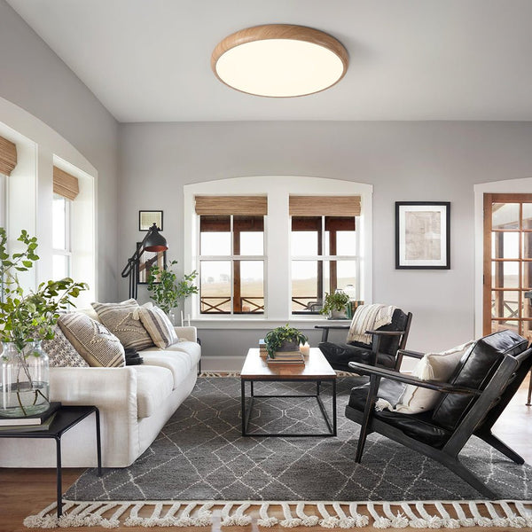 Thehouselights-Glossy Wood LED Flush Mount-Ceiling Light-Warm White-Wood Grain