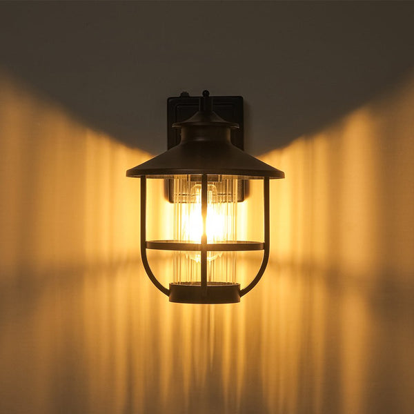Thehouselights - IP23 Lantern Glass Cage Outdoor Wall Sconce - Wall Lights - 1 Pack - 