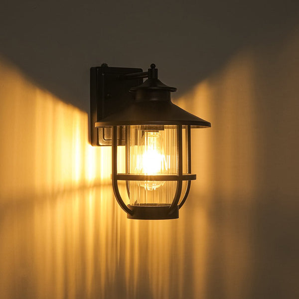 Thehouselights - IP23 Lantern Glass Cage Outdoor Wall Sconce - Wall Lights - 1 Pack - 