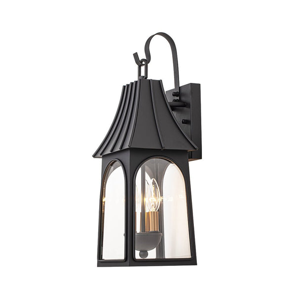 Thehouselights - IP23 Matte Black Clear Glass Outdoor Wall Sconce - Wall Lights - 1 Pack - 