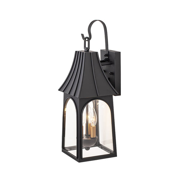 Thehouselights - IP23 Matte Black Clear Glass Outdoor Wall Sconce - Wall Lights - 1 Pack - 