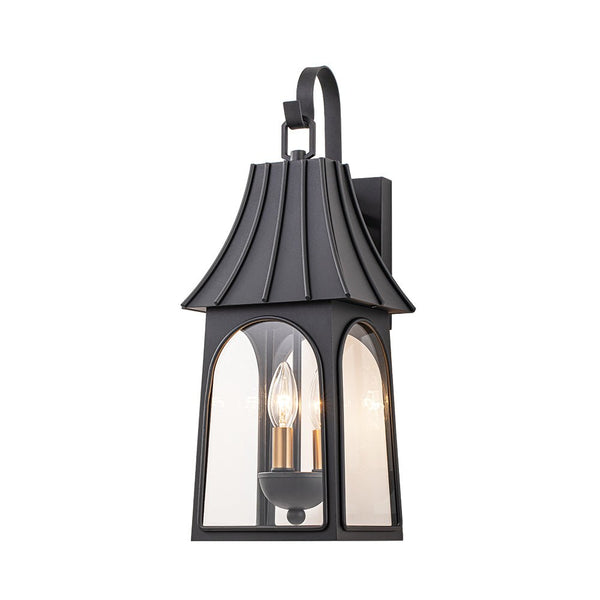 Thehouselights - IP23 Matte Black Clear Glass Outdoor Wall Sconce - Wall Lights - 1 Pack - 