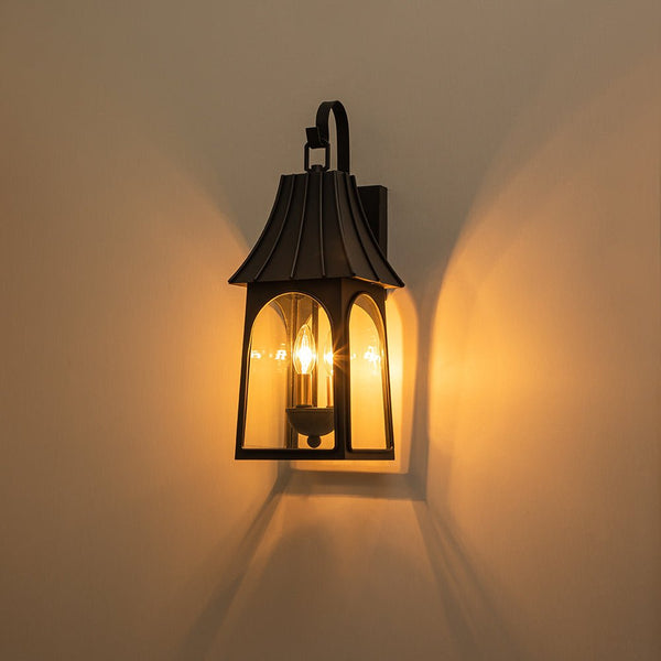 Thehouselights - IP23 Matte Black Clear Glass Outdoor Wall Sconce - Wall Lights - 1 Pack - 