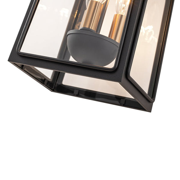 Thehouselights - IP23 Matte Black Clear Glass Outdoor Wall Sconce - Wall Lights - 1 Pack - 