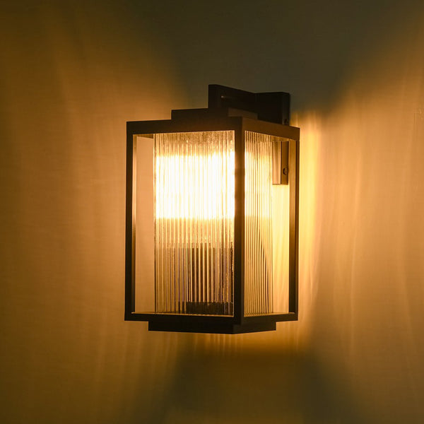 Thehouselights - IP23 Striped Glass Lantern Outdoor Wall Sconce - Wall Lights - 2 Pack - 20 cm.