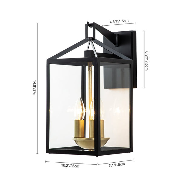 Thehouselights-IP54 Clear Glass Rectangle Lantern Outdoor Wall Sconce-Wall Lights-1 Pack-