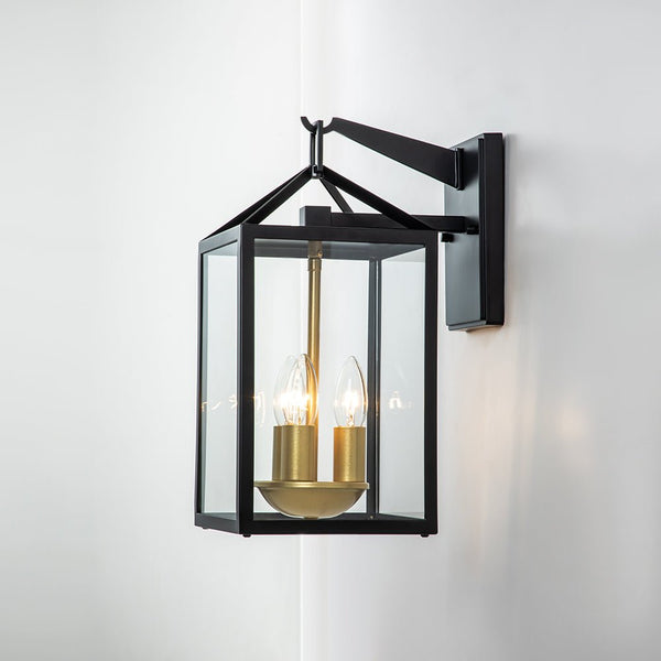 Thehouselights-IP54 Clear Glass Rectangle Lantern Outdoor Wall Sconce-Wall Lights-1 Pack-