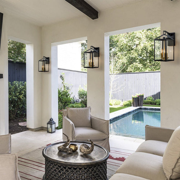 Thehouselights-IP54 Clear Glass Rectangle Lantern Outdoor Wall Sconce-Wall Lights-1 Pack-