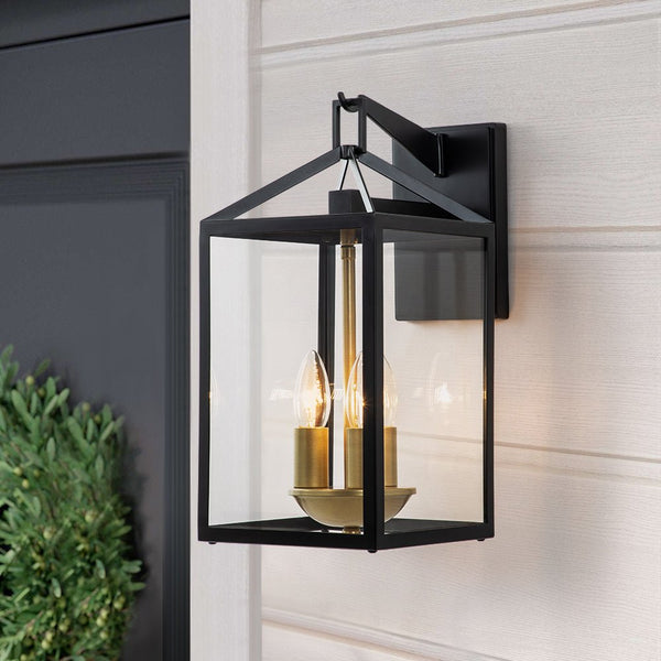 Thehouselights-IP54 Clear Glass Rectangle Lantern Outdoor Wall Sconce-Wall Lights-1 Pack-
