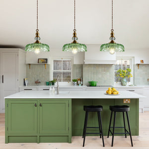 Thehouselights - Lotus Dome Glass Flower Design Pendant Light - Pendant - Green - 