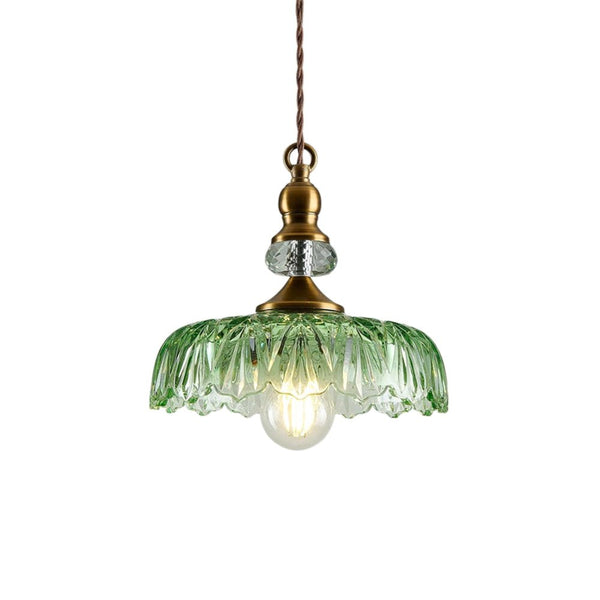 Thehouselights - Lotus Dome Glass Flower Design Pendant Light - Pendant - Green - 