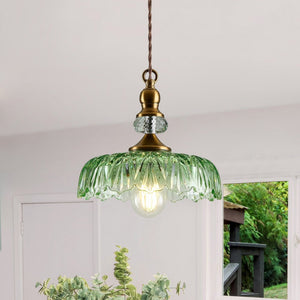 Thehouselights - Lotus Dome Glass Flower Design Pendant Light - Pendant - Green - 