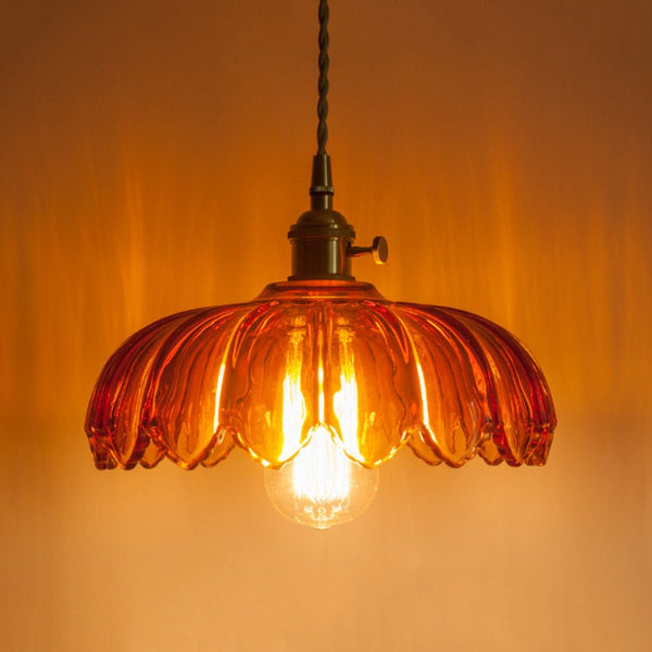 Thehouselights - Lotus Dome Glass Flower Pendant Light - Pendant - Amber - 