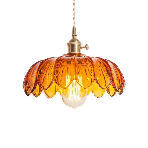 Thehouselights - Lotus Dome Glass Flower Pendant Light - Pendant - Amber - 