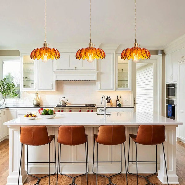 Thehouselights - Lotus Dome Glass Flower Pendant Light - Pendant - Amber - 
