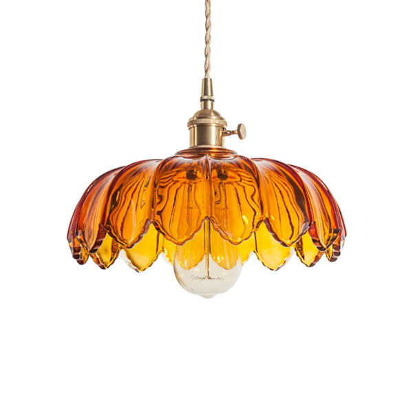 Thehouselights - Lotus Dome Glass Flower Pendant Light - Pendant - Amber - 