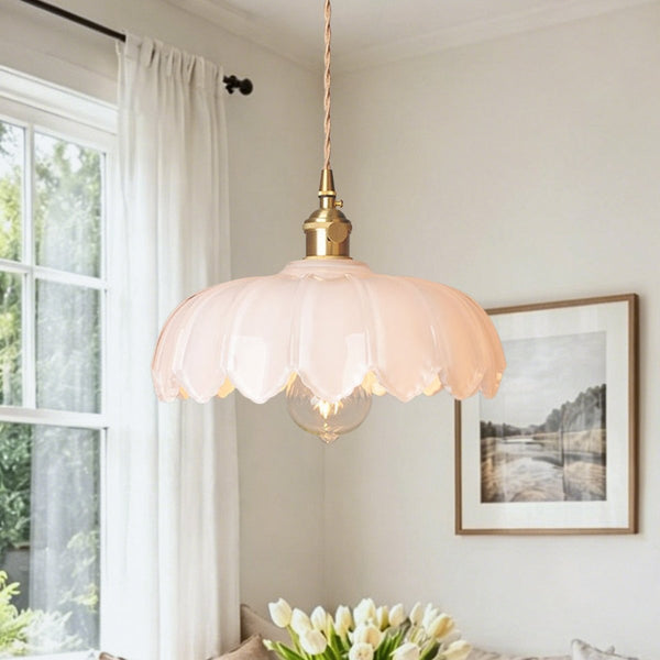 Thehouselights-Lotus Dome Glass Flower Pendant Light-Pendant-Creamy-