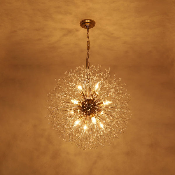 Thehouselights-Luxe Crystal Dandelion Dimmable Starburst Sphere Chandelier-Chandelier-Brass-12-Light