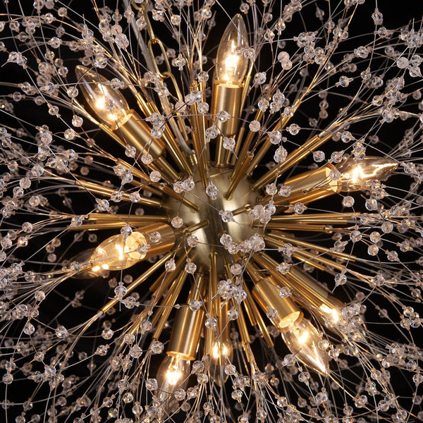 Thehouselights-Luxe Crystal Dandelion Dimmable Starburst Sphere Chandelier-Chandelier-Brass-12-Light