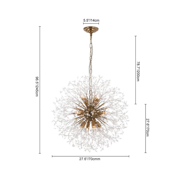 Thehouselights-Luxe Crystal Dandelion Dimmable Starburst Sphere Chandelier-Chandelier-Brass-12-Light