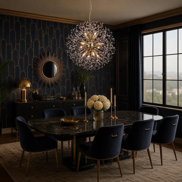 Thehouselights-Luxe Crystal Dandelion Dimmable Starburst Sphere Chandelier-Chandelier-Brass-12-Light