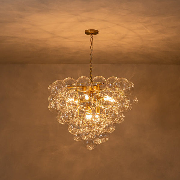 Thehouselights - Luxury Cluster Grape Clear Glass Bubble Chandelier - Chandelier - Brass - 