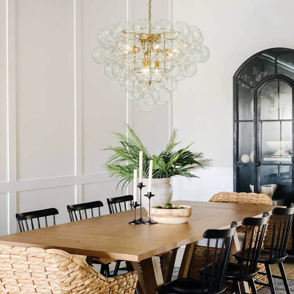 Thehouselights - Luxury Cluster Grape Clear Glass Bubble Chandelier - Chandelier - Brass - 