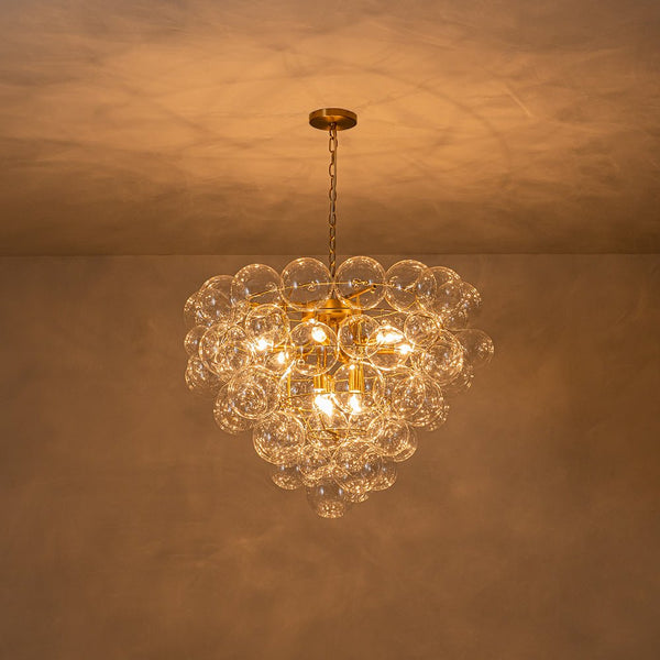 Thehouselights - Luxury Cluster Grape Clear Glass Bubble Chandelier - Chandelier - Brass - 
