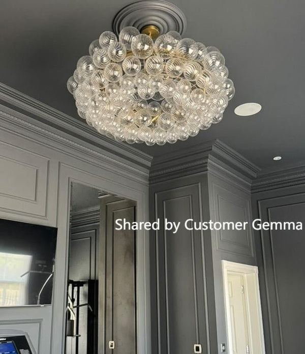 Thehouselights - Luxury Large Cluster Cloud Bubble Chandelier Ribbed Glass Brass Hanging Light - Chandelier - 12 - Light - 