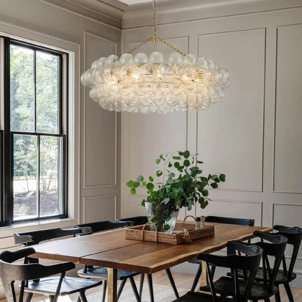 Thehouselights - Luxury Large Cluster Cloud Bubble Chandelier Ribbed Glass Brass Hanging Light - Chandelier - 12 - Light - 