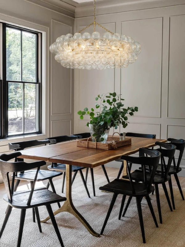 Thehouselights - Luxury Large Cluster Cloud Bubble Chandelier Ribbed Glass Brass Hanging Light - Chandelier - 12 - Light - 