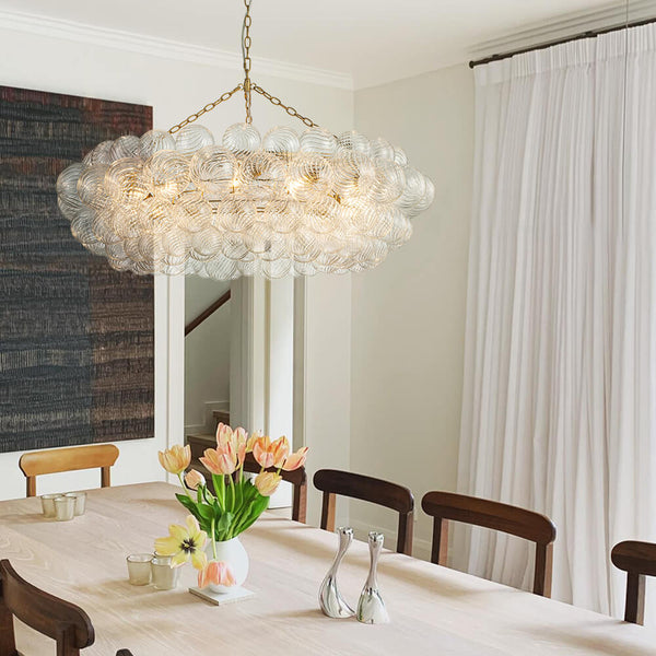 Thehouselights - Luxury Large Cluster Cloud Bubble Chandelier Ribbed Glass Brass Hanging Light - Chandelier - 12 - Light - 