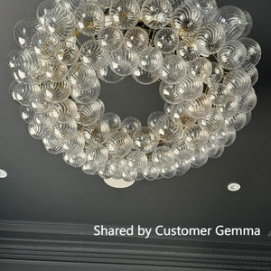 Thehouselights - Luxury Large Cluster Cloud Bubble Chandelier Ribbed Glass Brass Hanging Light - Chandelier - 8 - Light - 