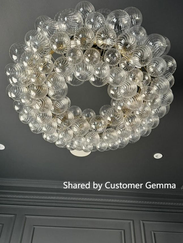 Thehouselights - Luxury Large Cluster Cloud Bubble Chandelier Ribbed Glass Brass Hanging Light - Chandelier - 8 - Light - 