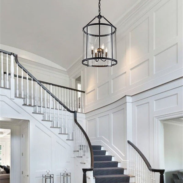 Thehouselights - Manor Cylinder Glass Lantern Pendant Light - Pendant - Black - 