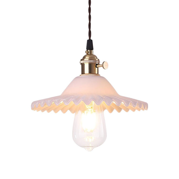 Thehouselights-Mid-Century 1-Light Colorful Scalloped Glass Pendant Light-Pendant-Gray-