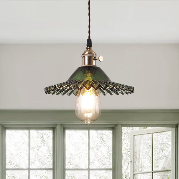 Thehouselights-Mid-Century 1-Light Colorful Scalloped Glass Pendant Light-Pendant-Green-