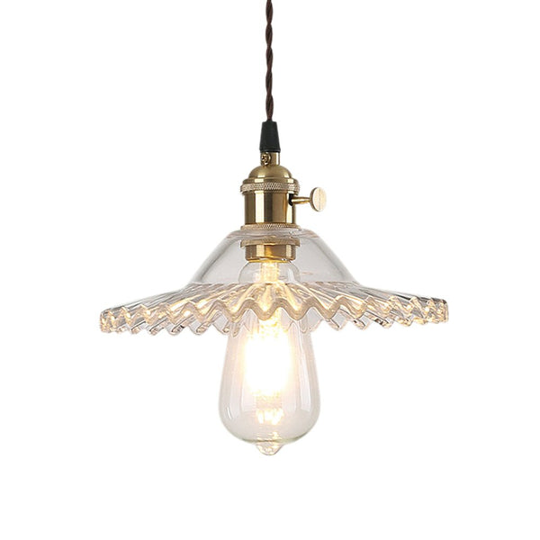 Thehouselights-Mid-Century 1-Light Colorful Scalloped Glass Pendant Light-Pendant-White-