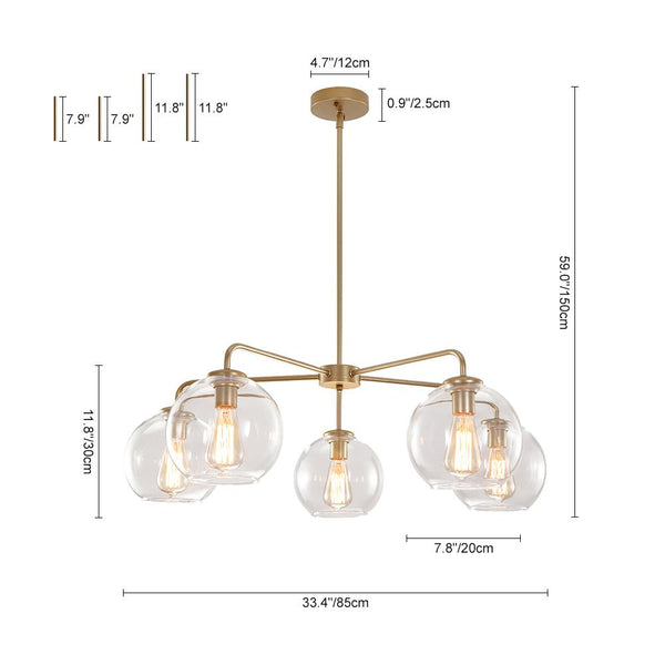 Thehouselights-Mid-Century Modern Classic Blown Glass Bubble Chandelier-Chandelier-Brass-