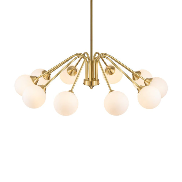 Thehouselights - Mid - century Sputnik Opal Glass Globe Entryway Chandelier - Chandelier - 6 - Light - Brass