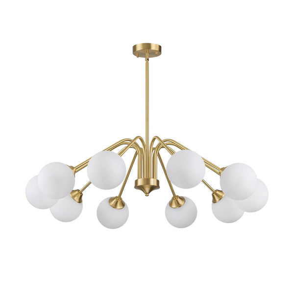 Thehouselights - Mid - century Sputnik Opal Glass Globe Entryway Chandelier - Chandelier - 6 - Light - Brass