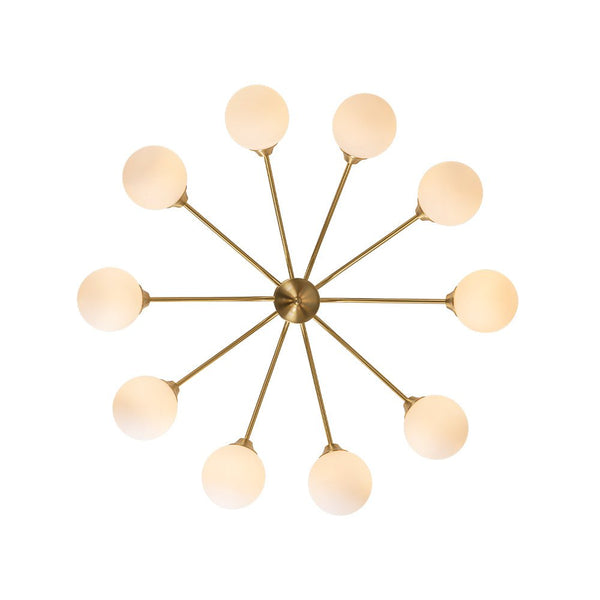 Thehouselights - Mid - century Sputnik Opal Glass Globe Entryway Chandelier - Chandelier - 6 - Light - Brass