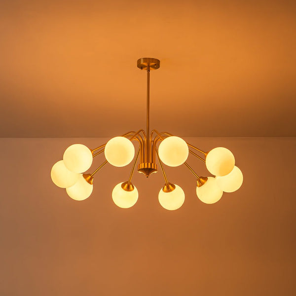 Thehouselights - Mid - century Sputnik Opal Glass Globe Entryway Chandelier - Chandelier - 6 - Light - Brass