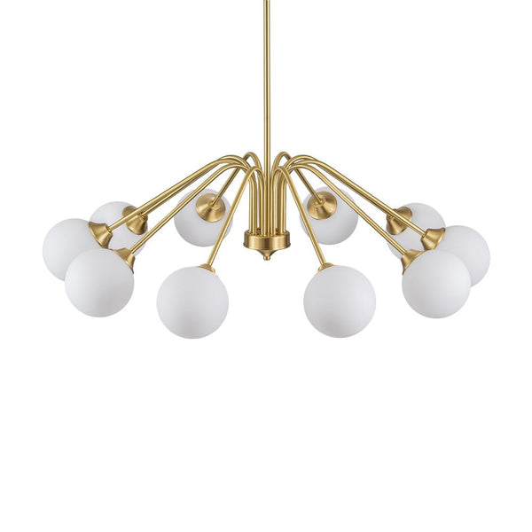 Thehouselights - Mid - century Sputnik Opal Glass Globe Entryway Chandelier - Chandelier - 6 - Light - Brass