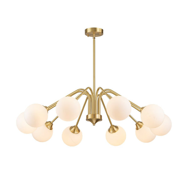 Thehouselights - Mid - century Sputnik Opal Glass Globe Entryway Chandelier - Chandelier - 6 - Light - Brass