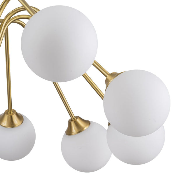 Thehouselights - Mid - century Sputnik Opal Glass Globe Entryway Chandelier - Chandelier - 6 - Light - Brass